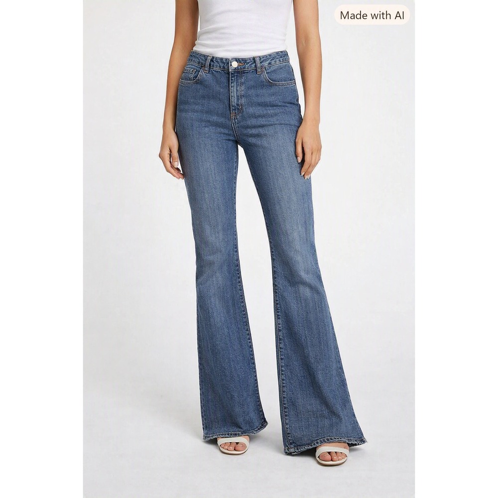 Venezia Womens Blue Stretch Flare Jeans Size 5 Average Medium Dark Wash Denim